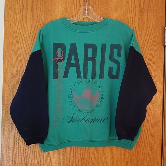 Vtg 1990s Men Women Paris Sport Club Colorblock Graphic Sweatshirt Sz 1 - Picture 1 of 4